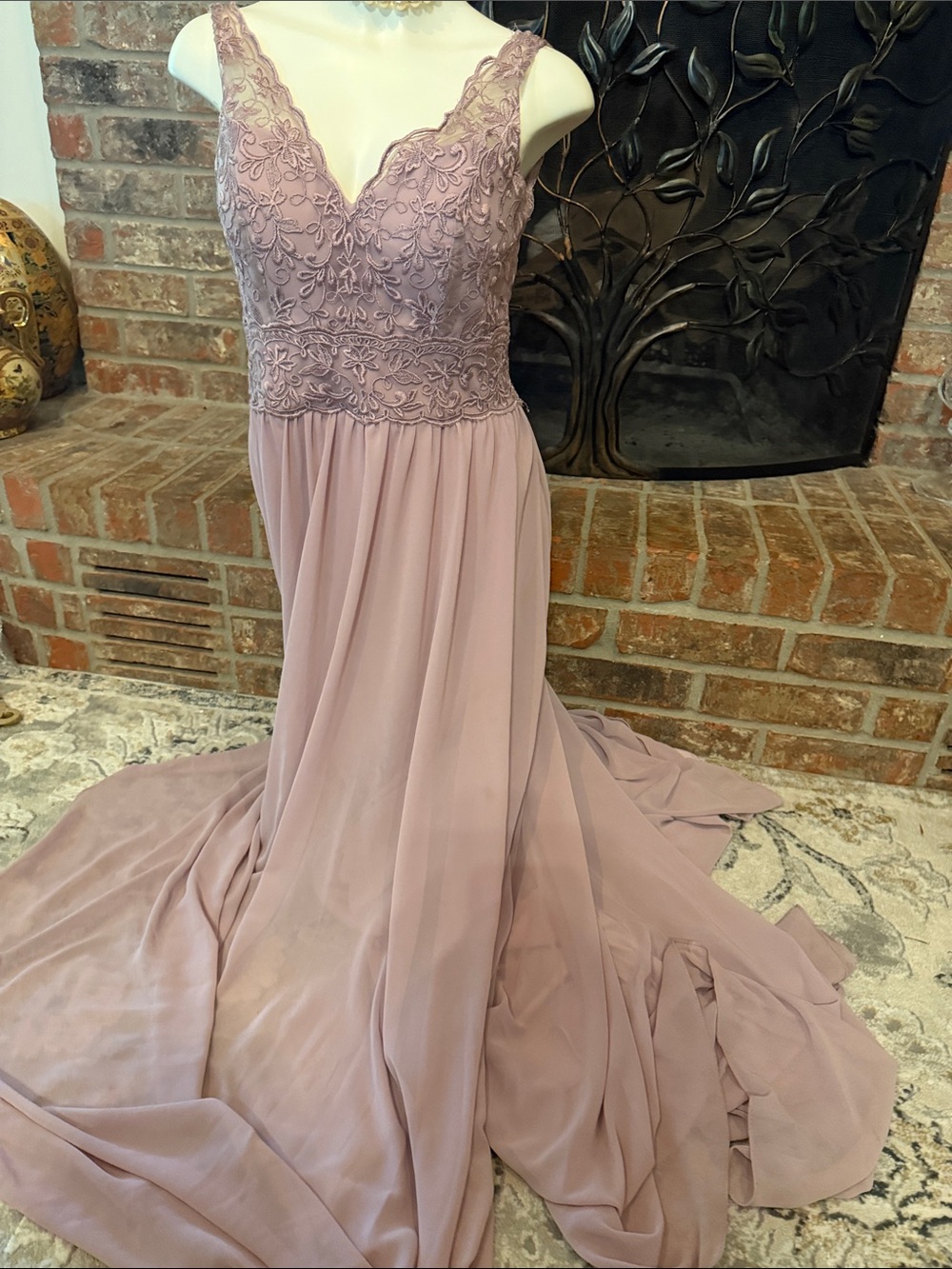 Morilee Madeline Gardner Size 8 Mauve Lace Chiffon Formal Bridesmaid Gown
